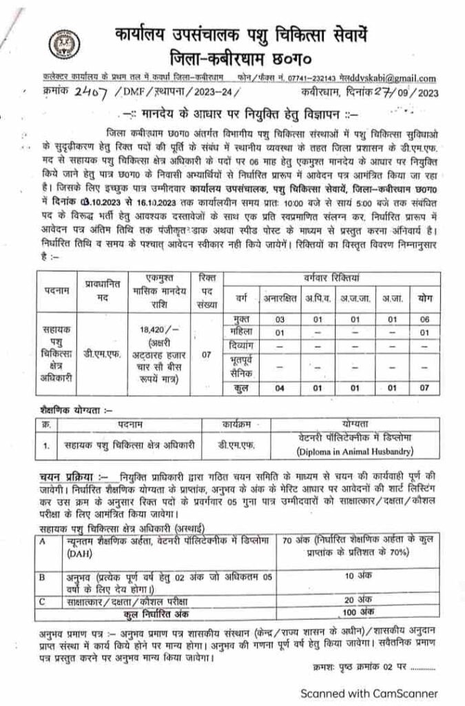 Kabirdham Assistant Veterinary Field Officer Vacancy 2023