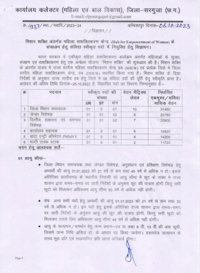 WCD Surguja Vacancy 2023