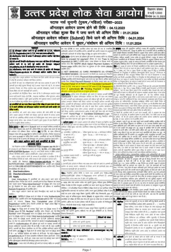 UPPSC Staff Nurse Yunani Vacancy 2023